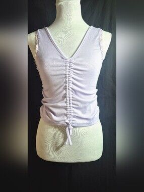 Ruched V-Neck Lavender Tank Top with Lace Trim - Women